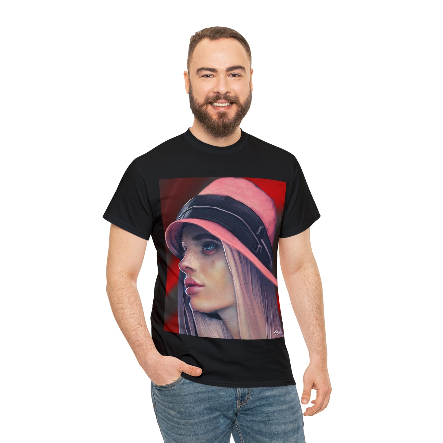 LADY IN PINK HAT - Airt on a Shirt  - Unisex Heavy Cotton Tee - AUS