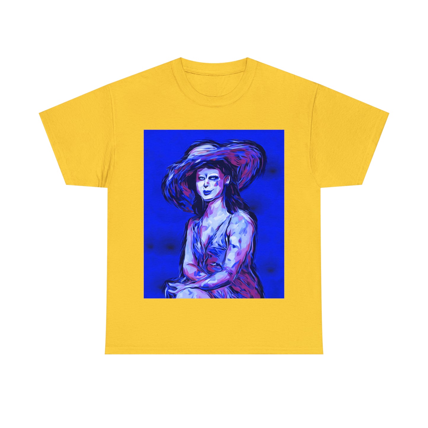 LADY IN SUN HAT (Blue) - Airt on a Shirt  - Unisex Heavy Cotton Tee - AUS