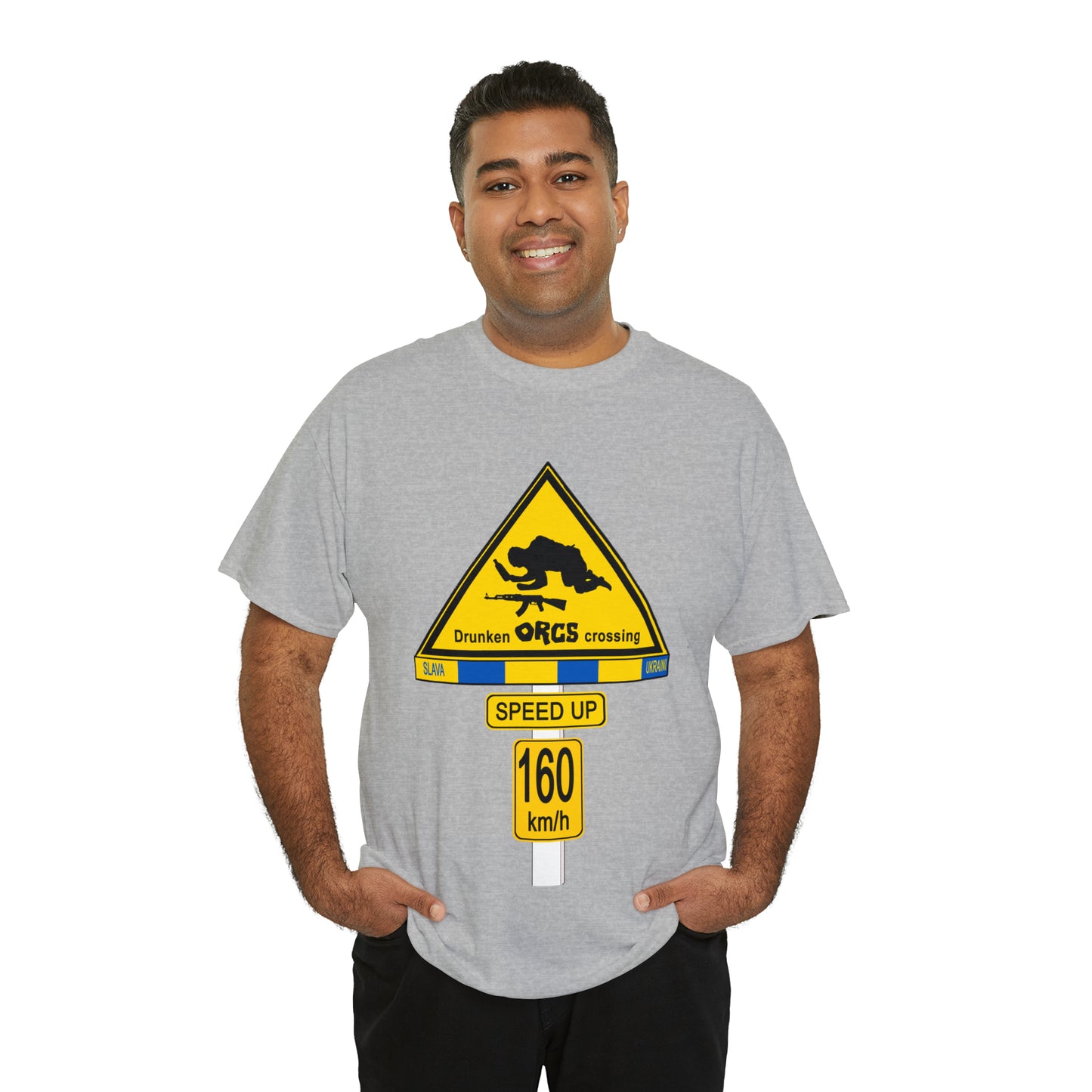 DRU**** ORCS CROSSING UKRAINE SUPPORTER T-SHIRT - Unisex Heavy Cotton Tee - AUS