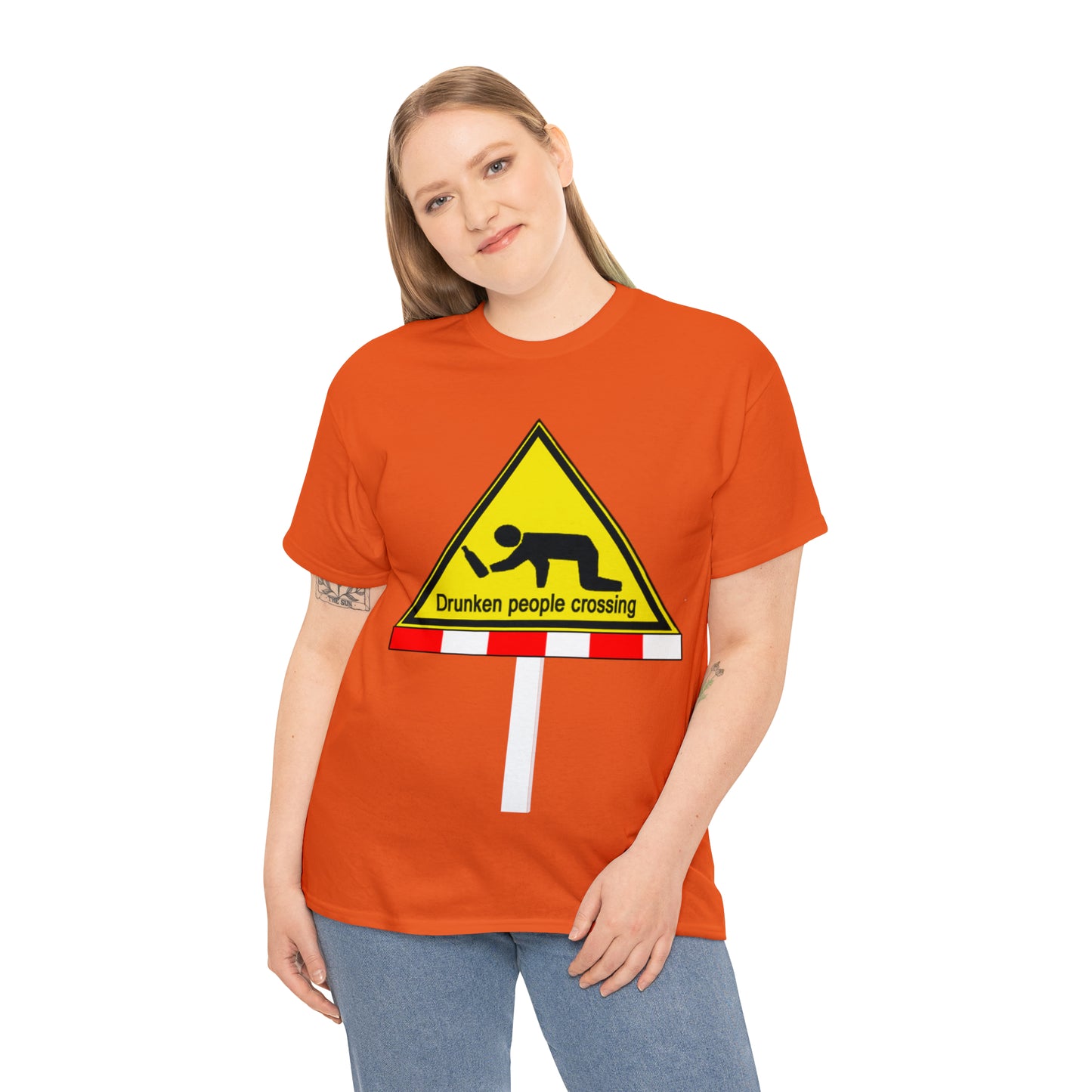 DRU**** PEOPLE CROSSING FUNNY SIGN T-SHIRT - Unisex Heavy Cotton Tee - AUS