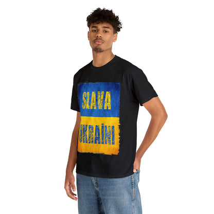 "SLAVA UKRAINI" FLAG - Unisex Heavy Cotton Tee