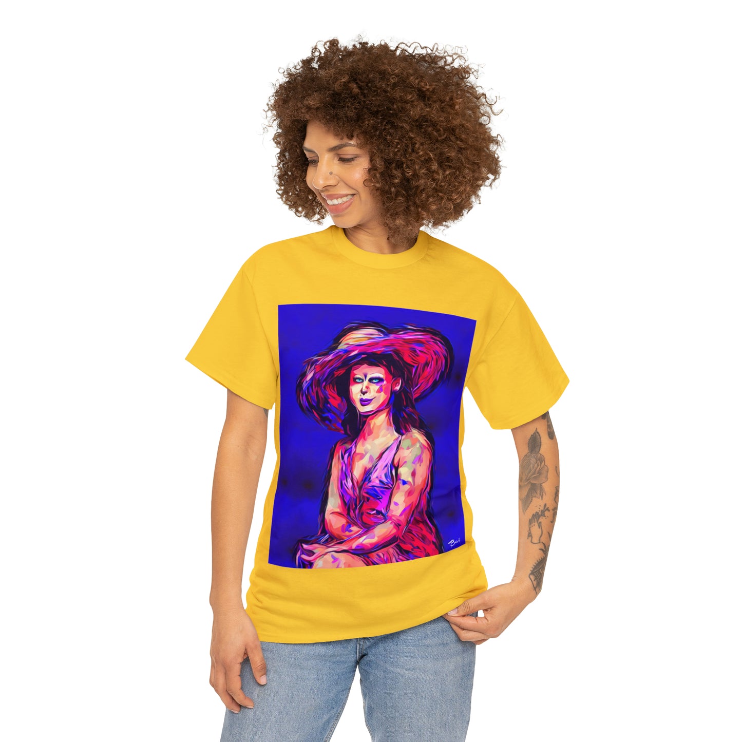 LADY IN SUN HAT - Airt on a Shirt  - Unisex Heavy Cotton Tee - AUS