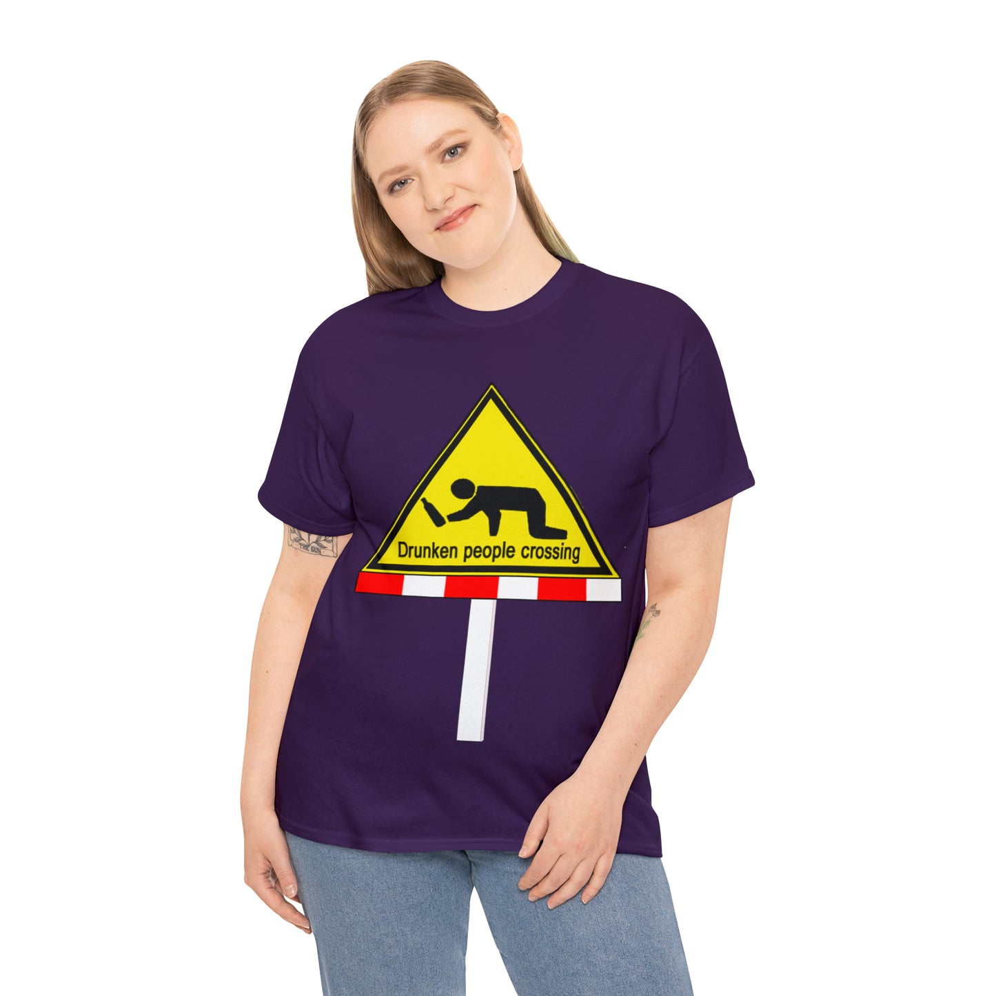 DRU**** PEOPLE CROSSING FUNNY SIGN T-SHIRT - Unisex Heavy Cotton Tee - AUS