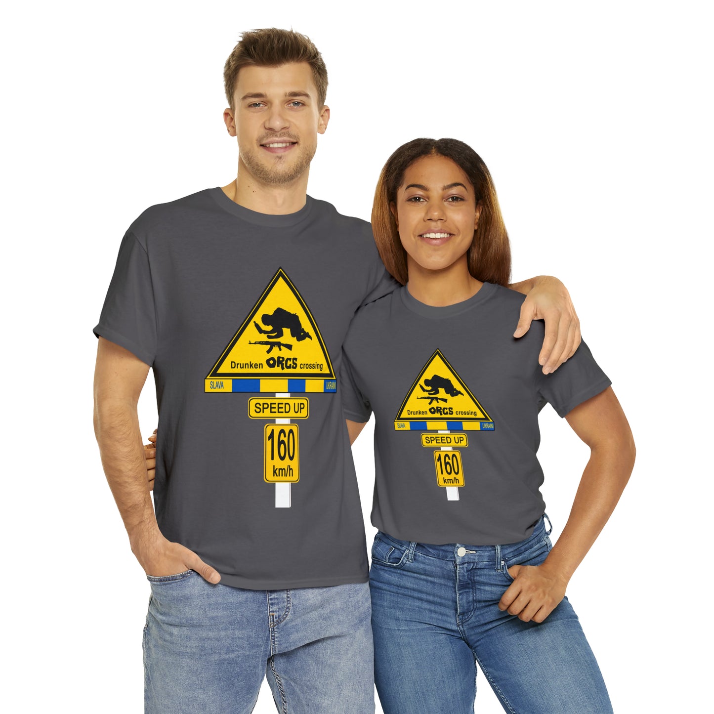 DRU**** ORCS CROSSING UKRAINE SUPPORTER T-SHIRT - Unisex Heavy Cotton Tee - AUS