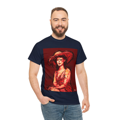 LADY IN SUN HAT (Red) - Airt on a Shirt  - Unisex Heavy Cotton Tee - AUS