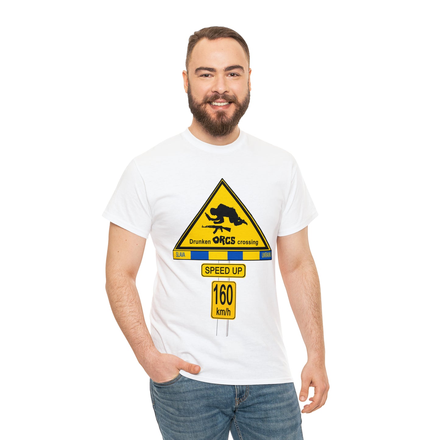 DRU**** ORCS CROSSING UKRAINE SUPPORTER T-SHIRT - Unisex Heavy Cotton Tee - AUS