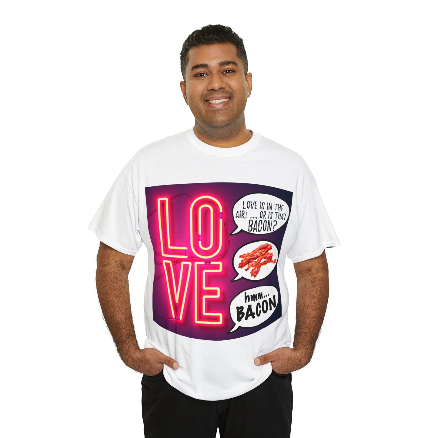 LOVE in in the AIR... or is that BACON? - Unisex Heavy Cotton Tee