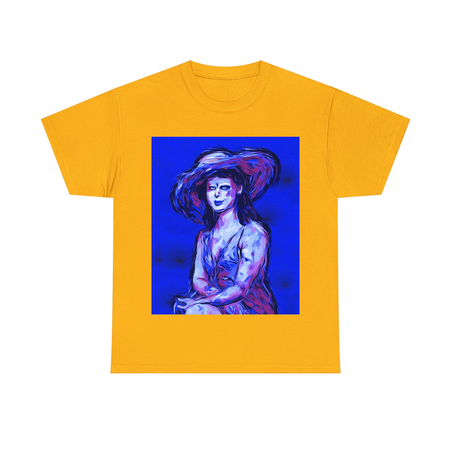 LADY IN SUN HAT (Blue) - Airt on a Shirt  - Unisex Heavy Cotton Tee - AUS