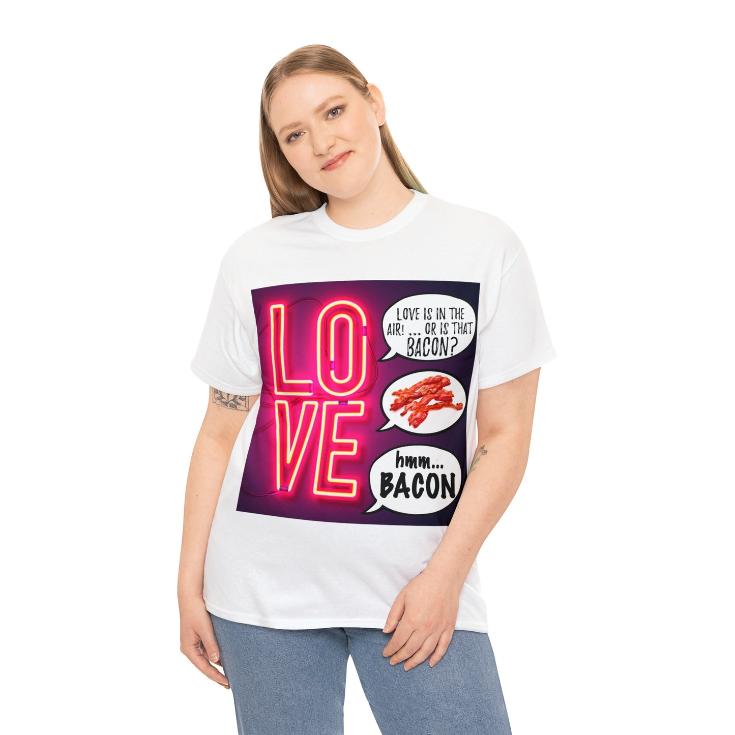 LOVE in in the AIR... or is that BACON? - Unisex Heavy Cotton Tee