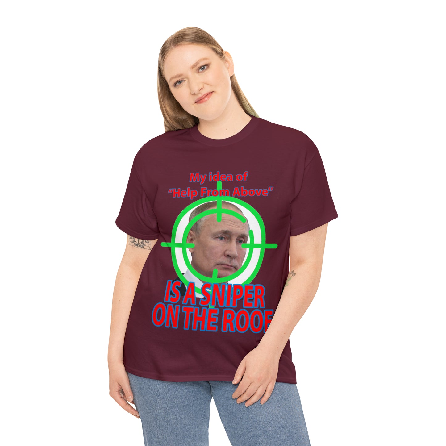 Help from Above SNIPER ON THE ROOF - Funny Unisex Heavy Cotton Tee - AUS