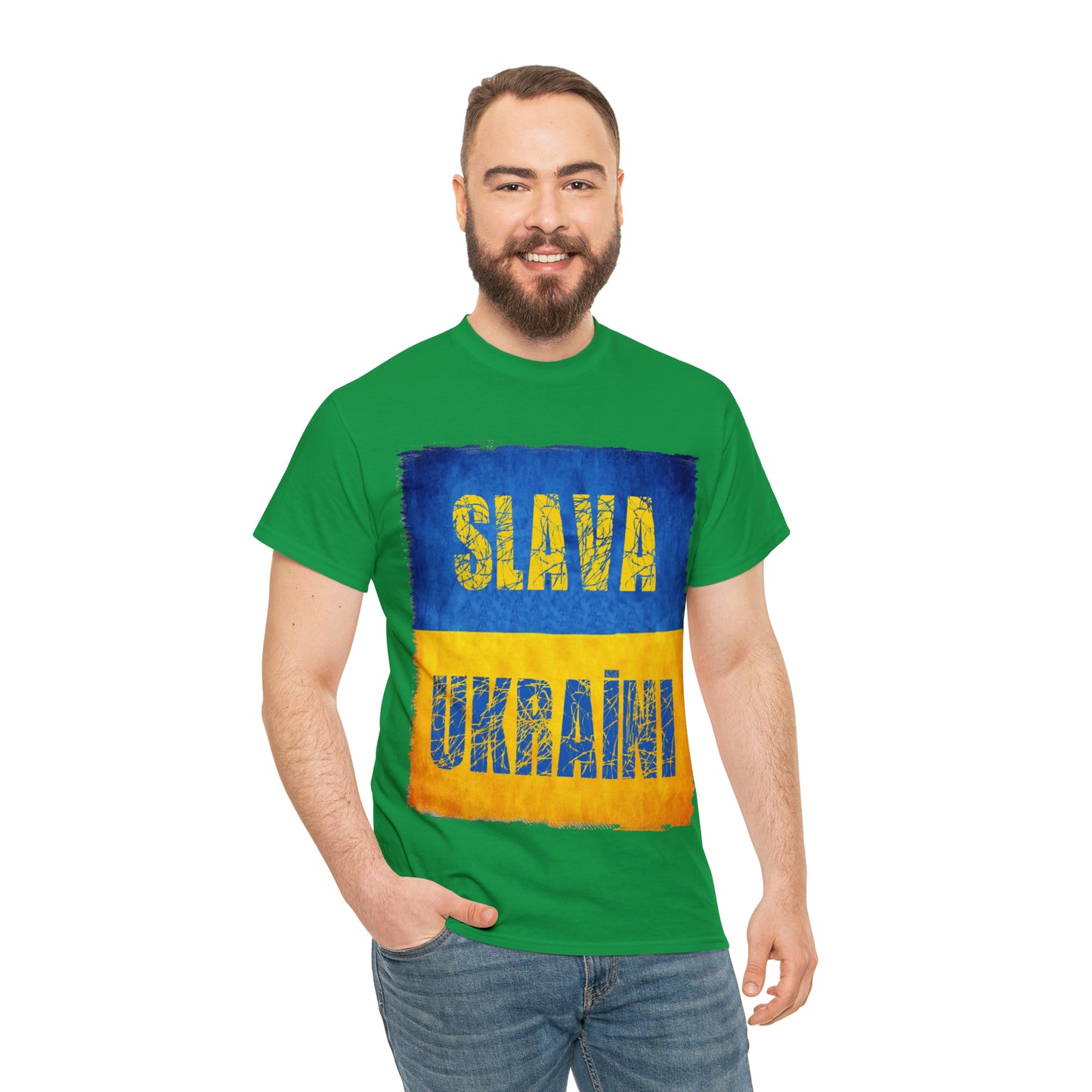 "SLAVA UKRAINI" FLAG - Unisex Heavy Cotton Tee