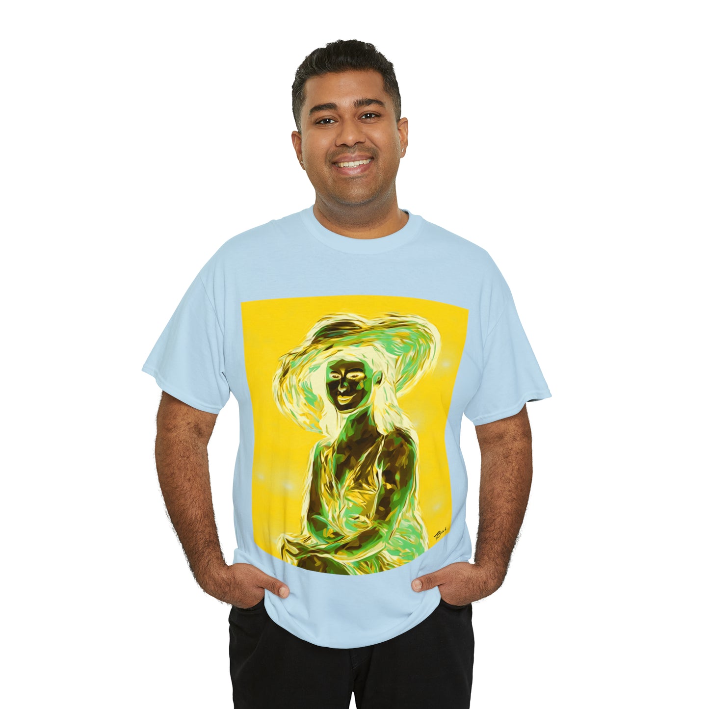LADY IN SUN HAT (an Inversion in Blue) - Airt on a Shirt  - Unisex Heavy Cotton Tee - AUS