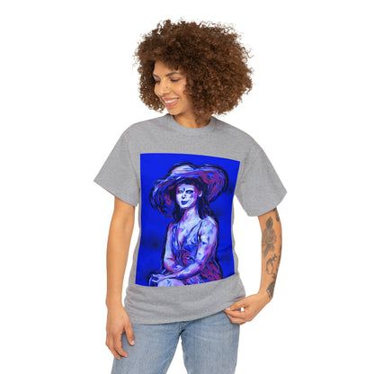 LADY IN SUN HAT (Blue) - Airt on a Shirt  - Unisex Heavy Cotton Tee - AUS