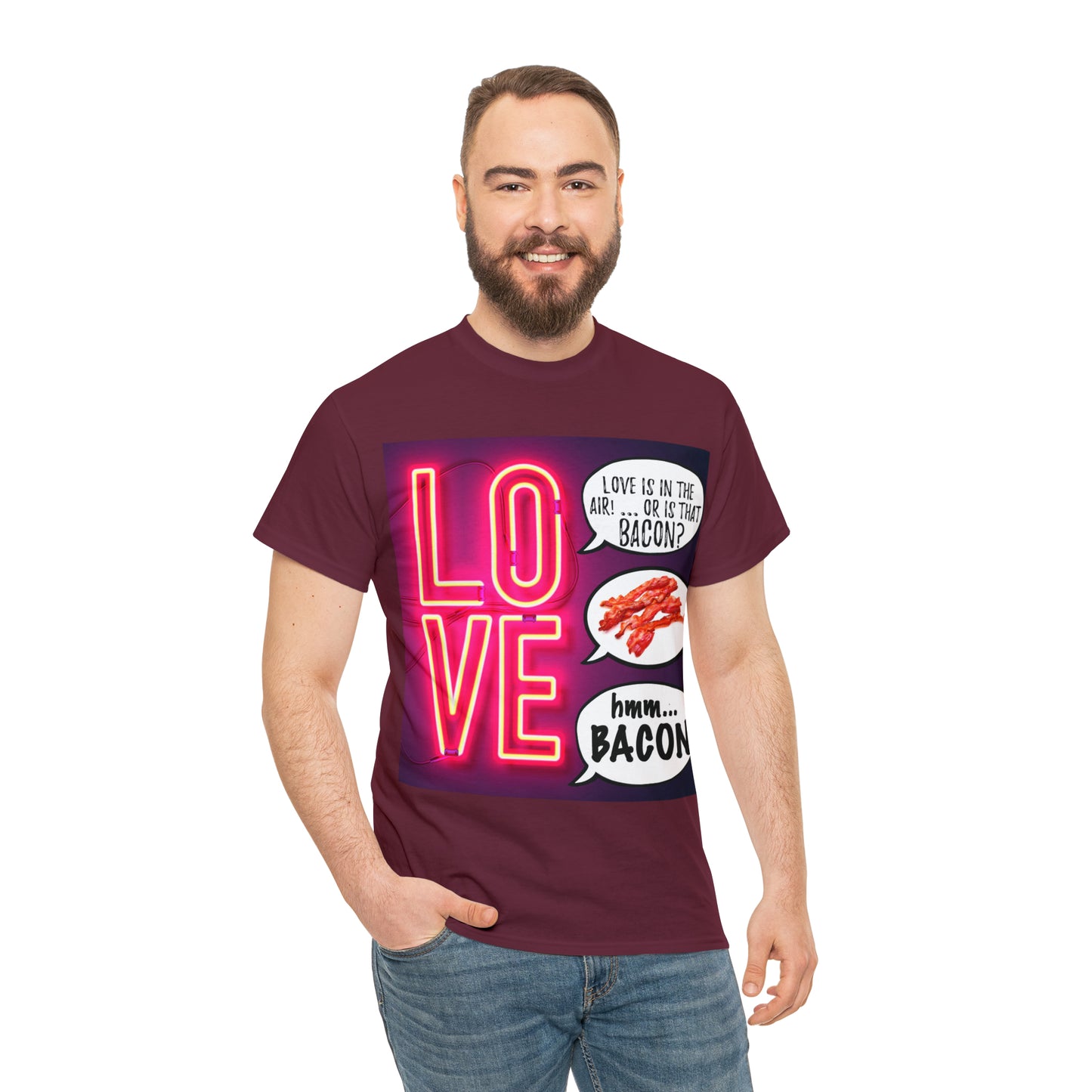 LOVE in in the AIR... or is that BACON? - Unisex Heavy Cotton Tee