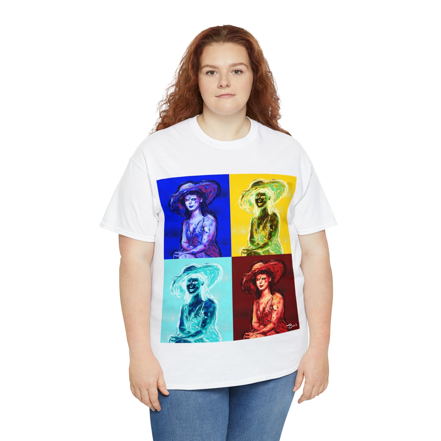 LADY IN SUN HAT (a Warhol Interpretation) - Airt on a Shirt  - Unisex Heavy Cotton Tee - AUS