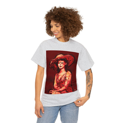 LADY IN SUN HAT (Red) - Airt on a Shirt  - Unisex Heavy Cotton Tee - AUS