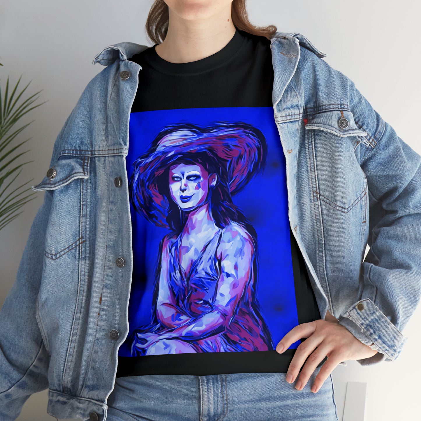 LADY IN SUN HAT (Blue) - Airt on a Shirt  - Unisex Heavy Cotton Tee - AUS