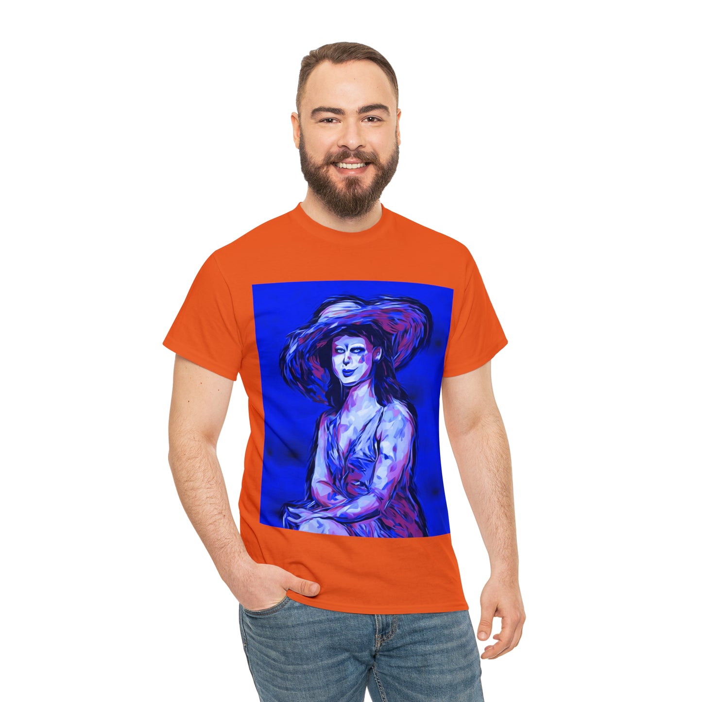 LADY IN SUN HAT (Blue) - Airt on a Shirt  - Unisex Heavy Cotton Tee - AUS