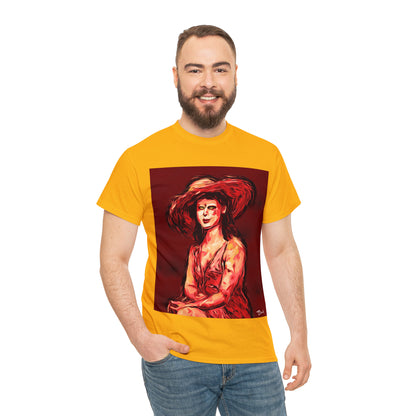 LADY IN SUN HAT (Red) - Airt on a Shirt  - Unisex Heavy Cotton Tee - AUS