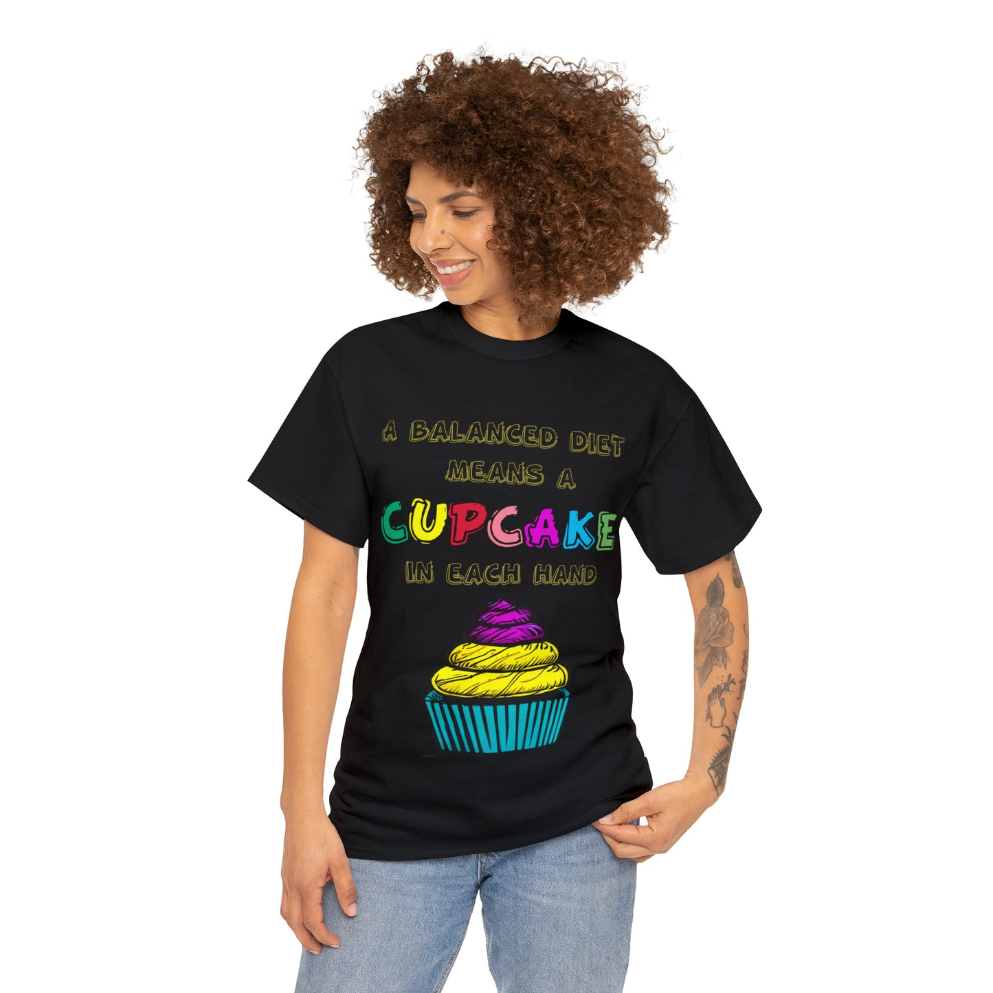 A Balanced Life is a CUPCAKE in Each Hand...  - Unisex Heavy Cotton Tee - AUS