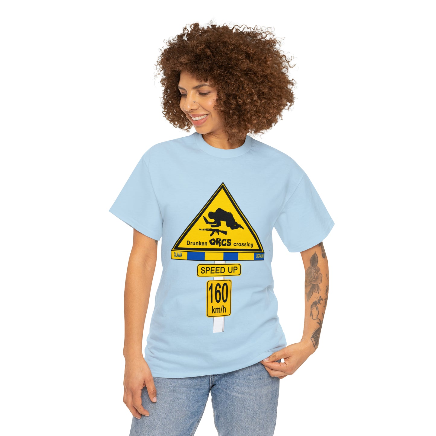 DRU**** ORCS CROSSING UKRAINE SUPPORTER T-SHIRT - Unisex Heavy Cotton Tee - AUS