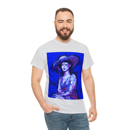 LADY IN SUN HAT (Blue) - Airt on a Shirt  - Unisex Heavy Cotton Tee - AUS