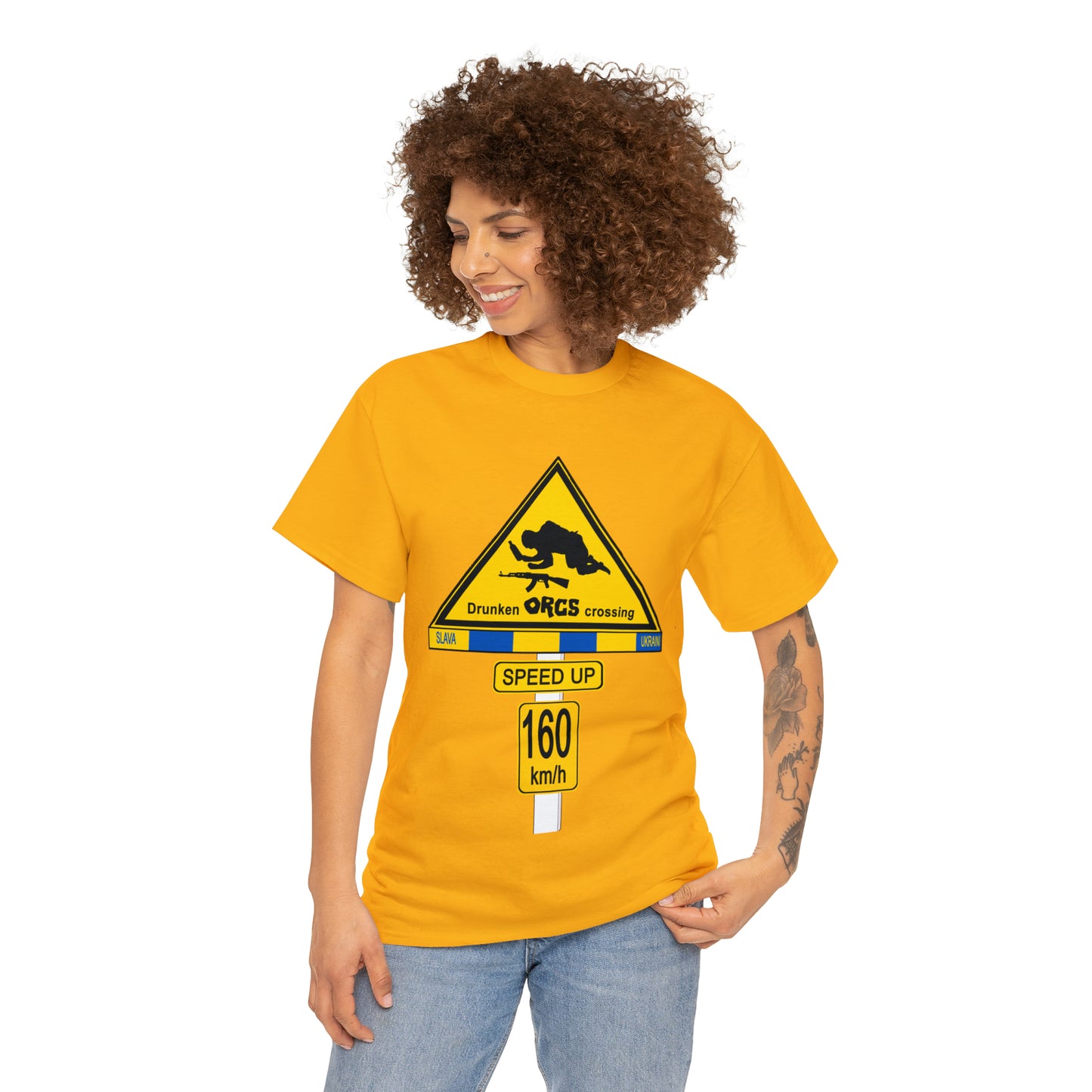 DRU**** ORCS CROSSING UKRAINE SUPPORTER T-SHIRT - Unisex Heavy Cotton Tee - AUS