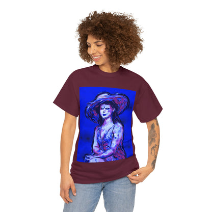 LADY IN SUN HAT (Blue) - Airt on a Shirt  - Unisex Heavy Cotton Tee - AUS