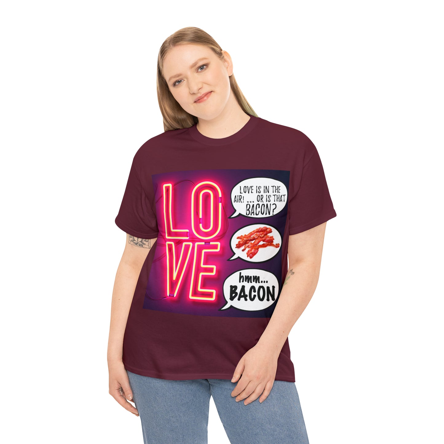 LOVE in in the AIR... or is that BACON? - Unisex Heavy Cotton Tee