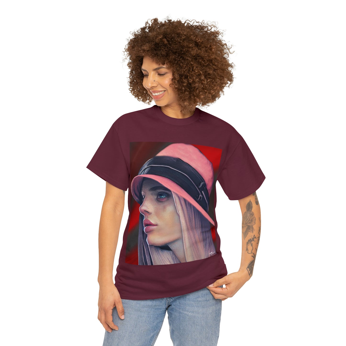 LADY IN PINK HAT - Airt on a Shirt  - Unisex Heavy Cotton Tee - AUS