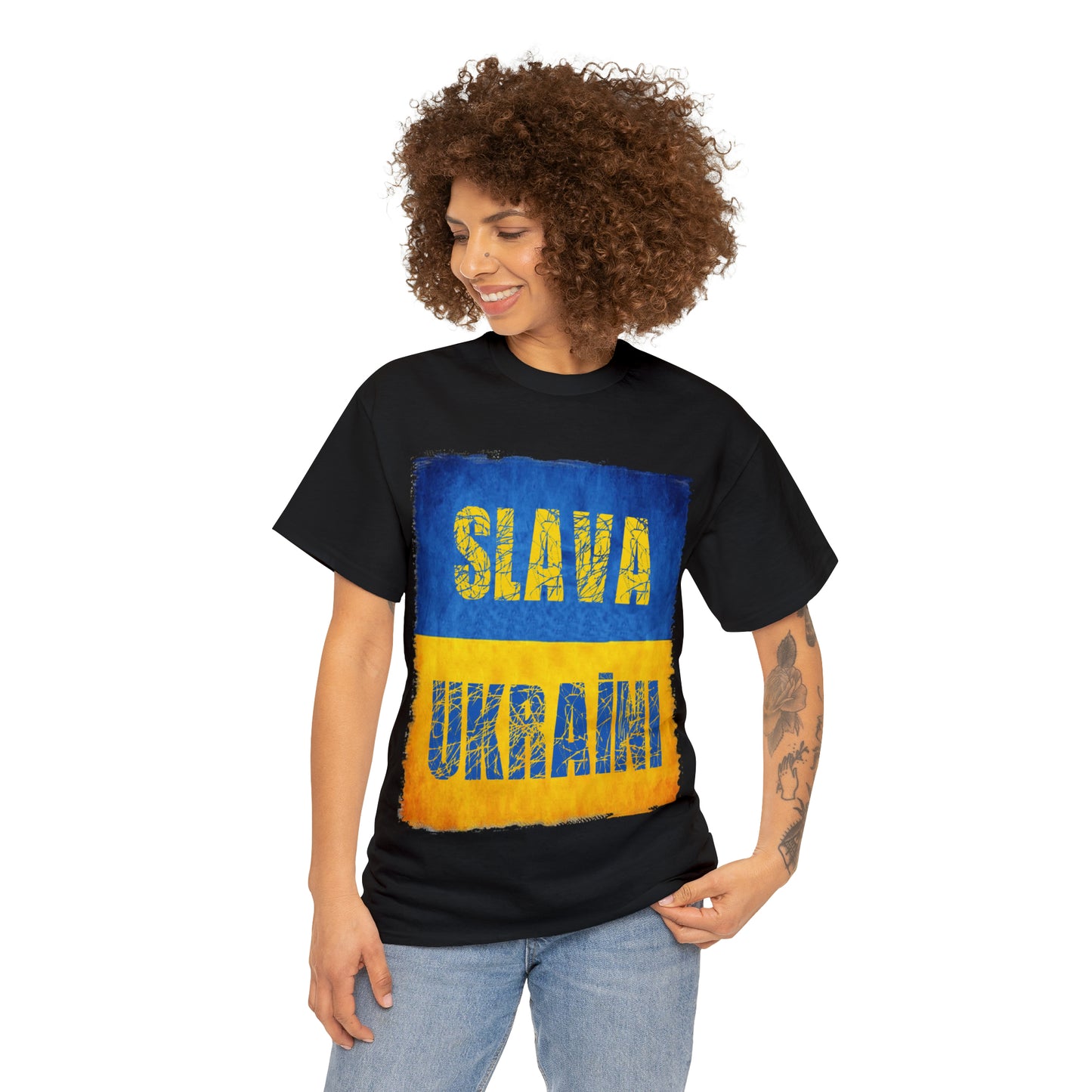 "SLAVA UKRAINI" FLAG - Unisex Heavy Cotton Tee