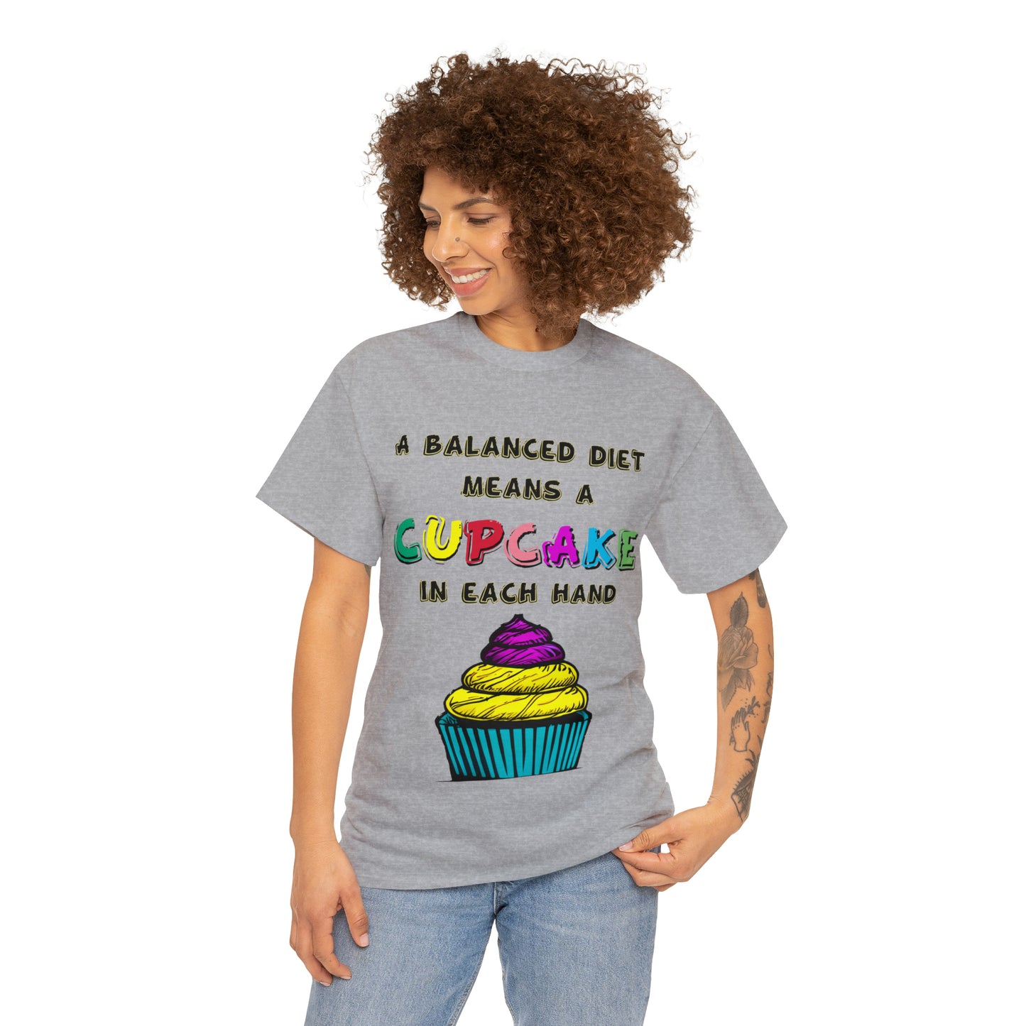 A Balanced Life is a CUPCAKE in Each Hand...  - Unisex Heavy Cotton Tee - AUS