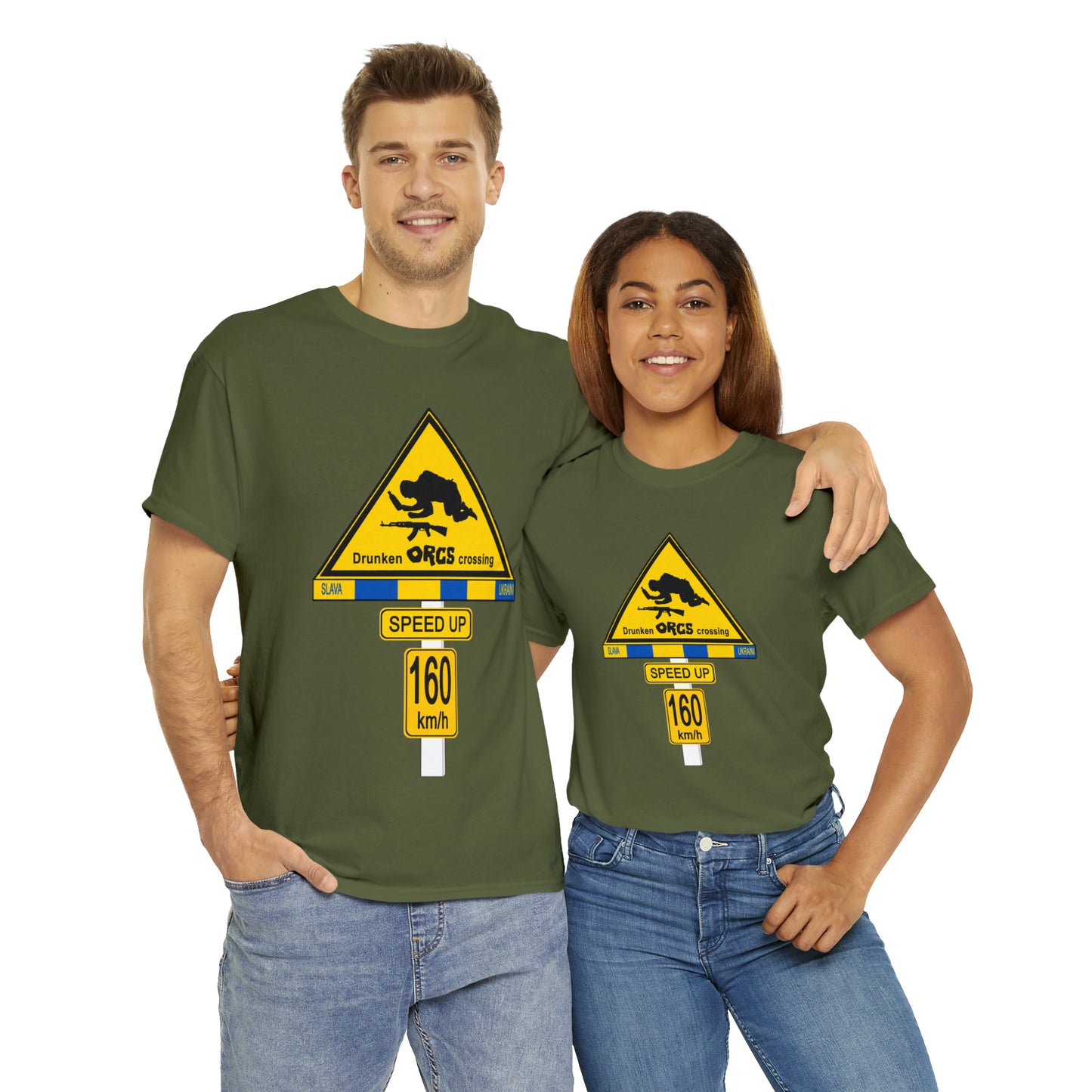 DRU**** ORCS CROSSING UKRAINE SUPPORTER T-SHIRT - Unisex Heavy Cotton Tee - AUS