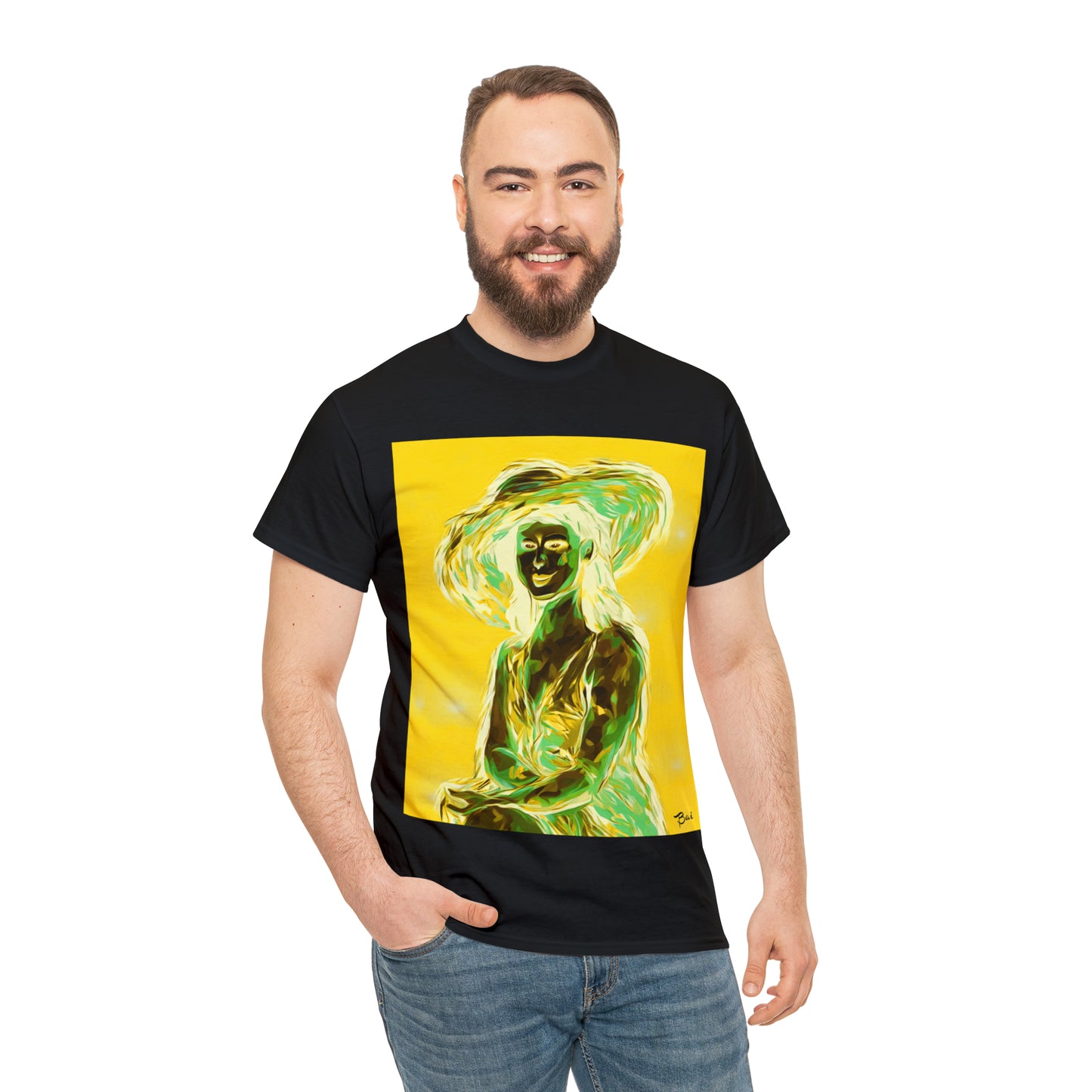 LADY IN SUN HAT (an Inversion in Blue) - Airt on a Shirt  - Unisex Heavy Cotton Tee - AUS