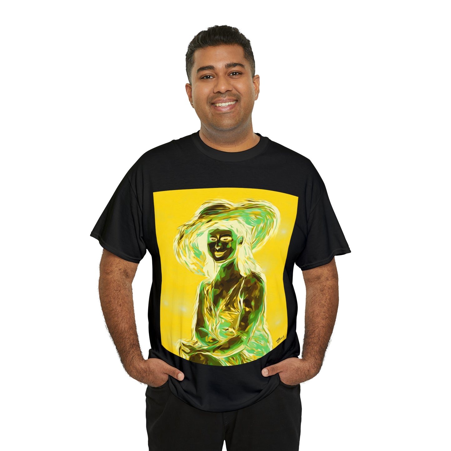 LADY IN SUN HAT (an Inversion in Blue) - Airt on a Shirt  - Unisex Heavy Cotton Tee - AUS