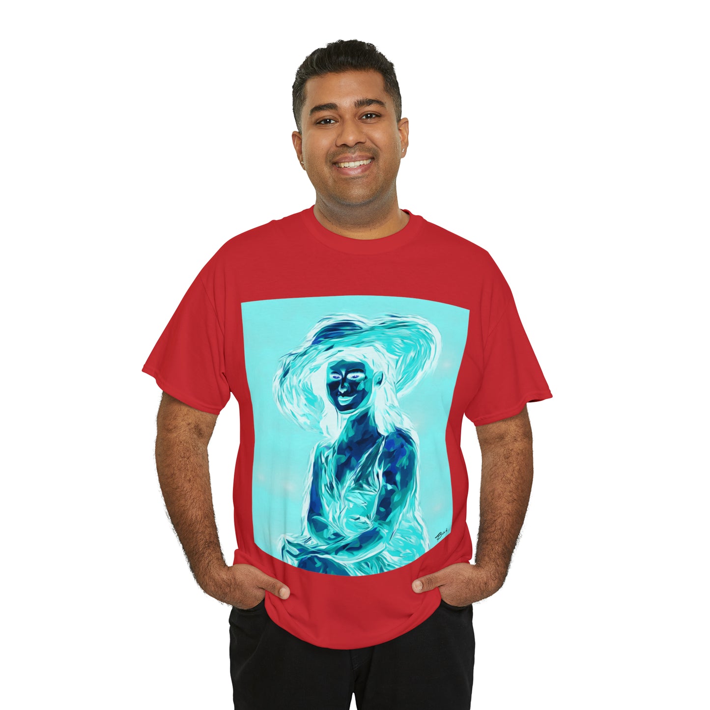 LADY IN SUN HAT (an Inversion in Red) - Airt on a Shirt  - Unisex Heavy Cotton Tee - AUS
