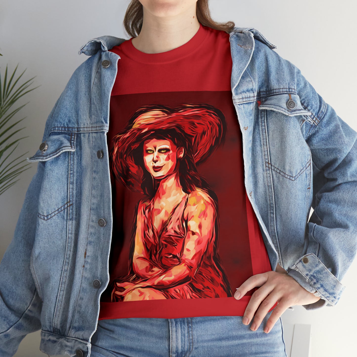 LADY IN SUN HAT (Red) - Airt on a Shirt  - Unisex Heavy Cotton Tee - AUS