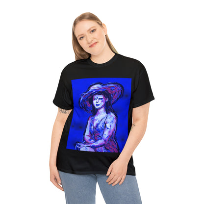 LADY IN SUN HAT (Blue) - Airt on a Shirt  - Unisex Heavy Cotton Tee - AUS