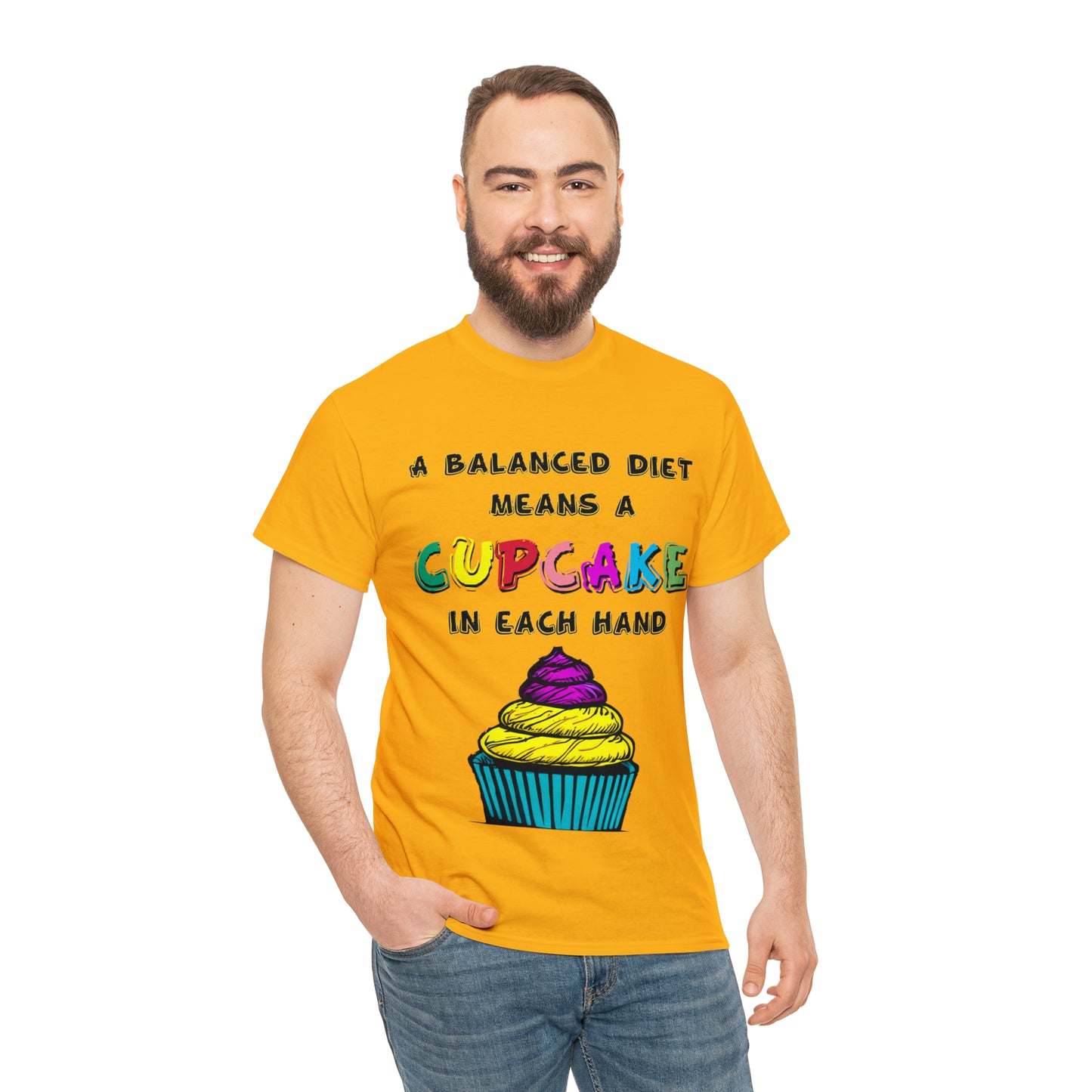 A Balanced Life is a CUPCAKE in Each Hand...  - Unisex Heavy Cotton Tee - AUS