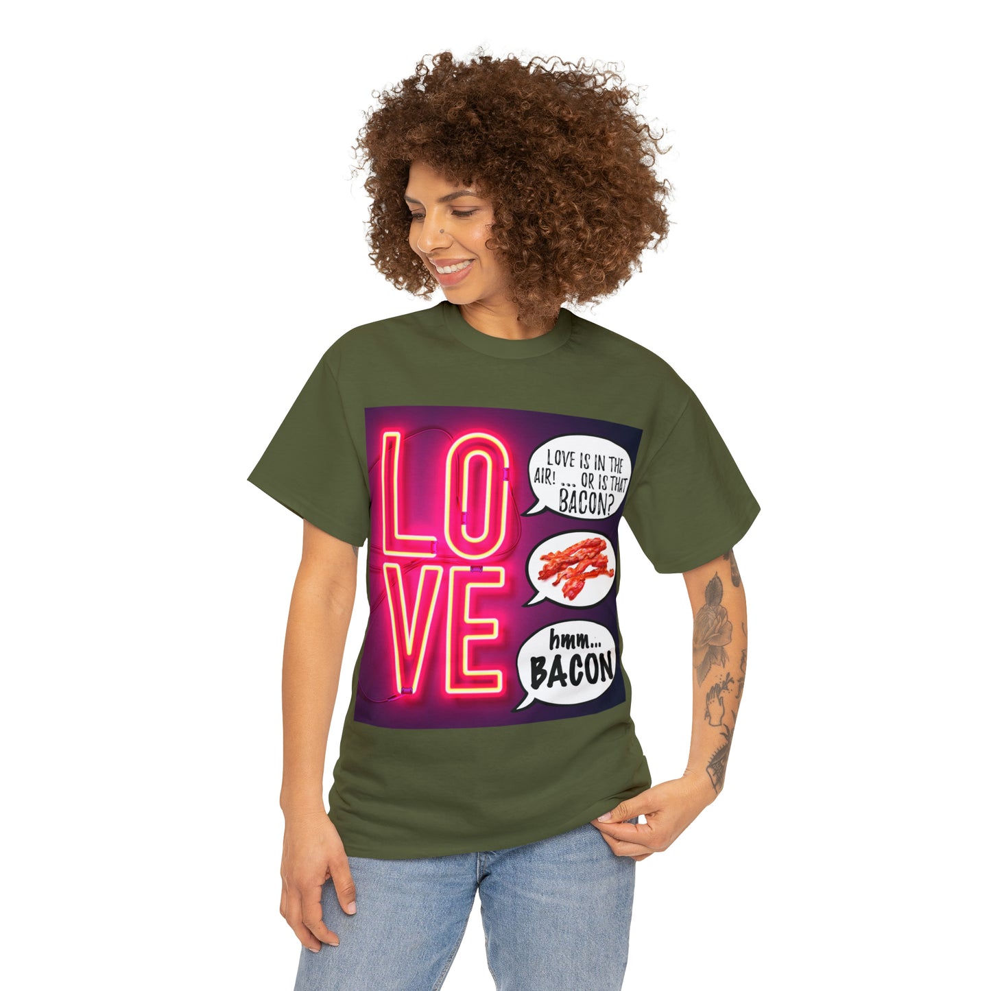 LOVE in in the AIR... or is that BACON? - Unisex Heavy Cotton Tee