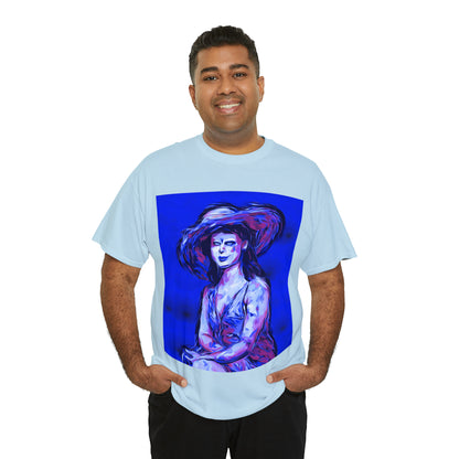 LADY IN SUN HAT (Blue) - Airt on a Shirt  - Unisex Heavy Cotton Tee - AUS