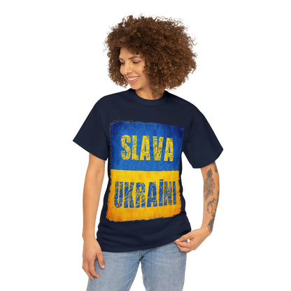 "SLAVA UKRAINI" FLAG - Unisex Heavy Cotton Tee