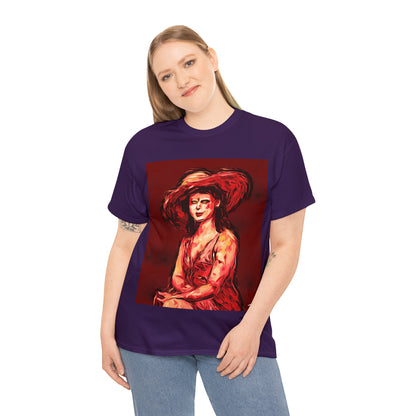 LADY IN SUN HAT (Red) - Airt on a Shirt  - Unisex Heavy Cotton Tee - AUS