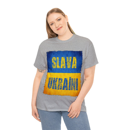 "SLAVA UKRAINI" FLAG - Unisex Heavy Cotton Tee