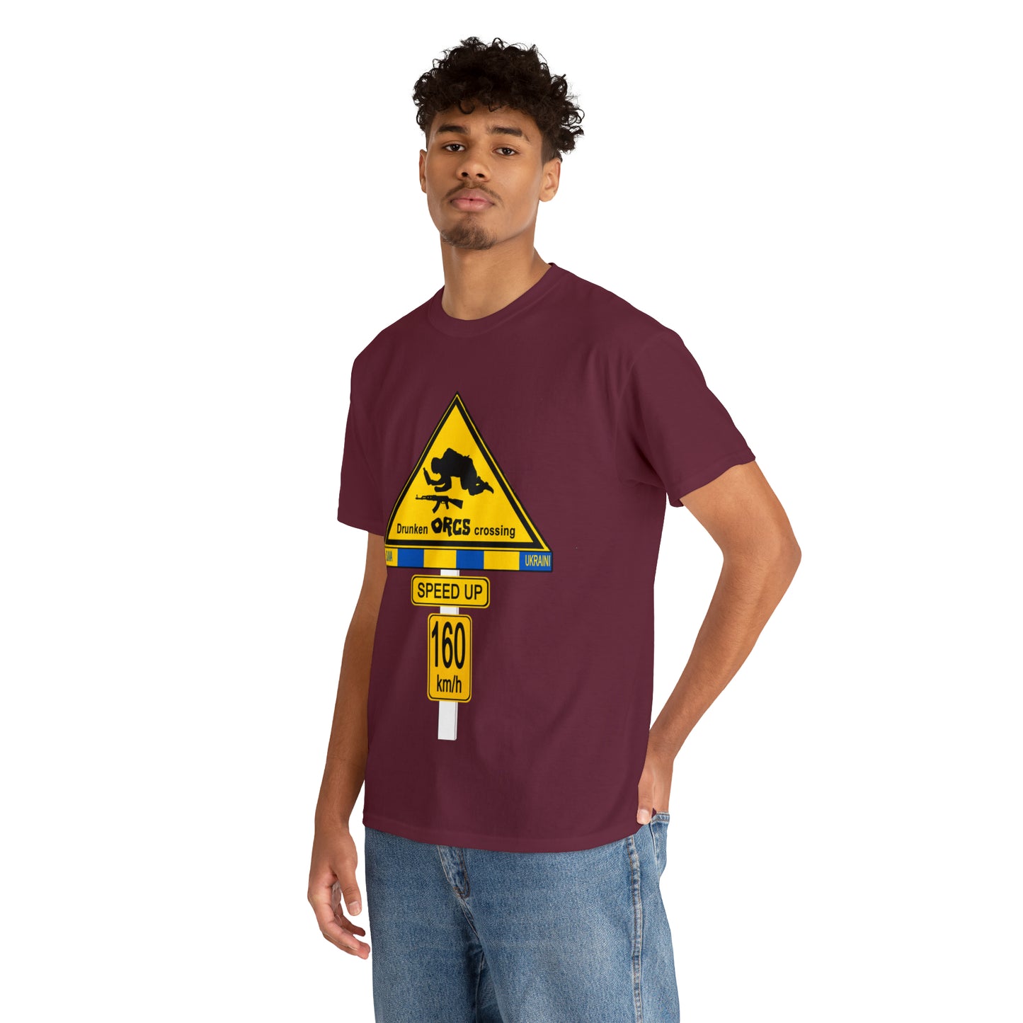 DRU**** ORCS CROSSING UKRAINE SUPPORTER T-SHIRT - Unisex Heavy Cotton Tee - AUS