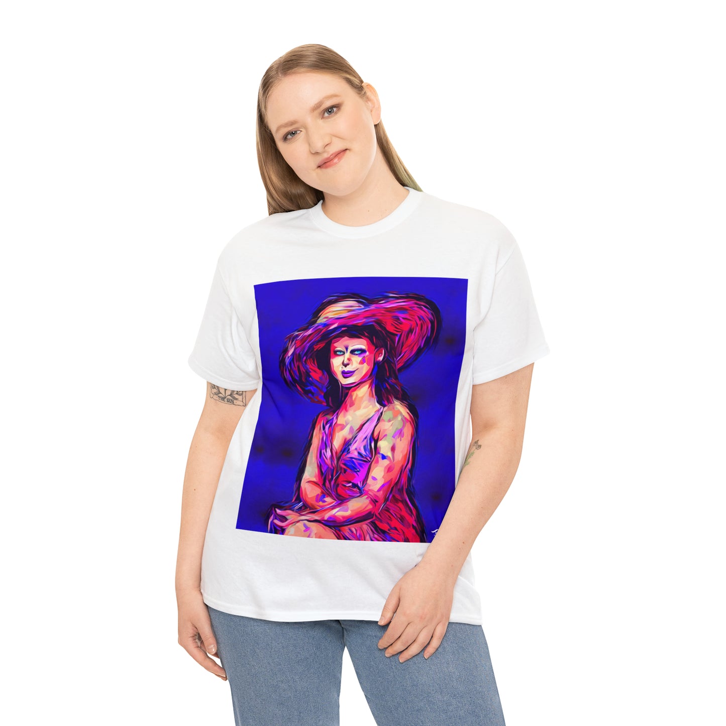 LADY IN SUN HAT - Airt on a Shirt  - Unisex Heavy Cotton Tee - AUS