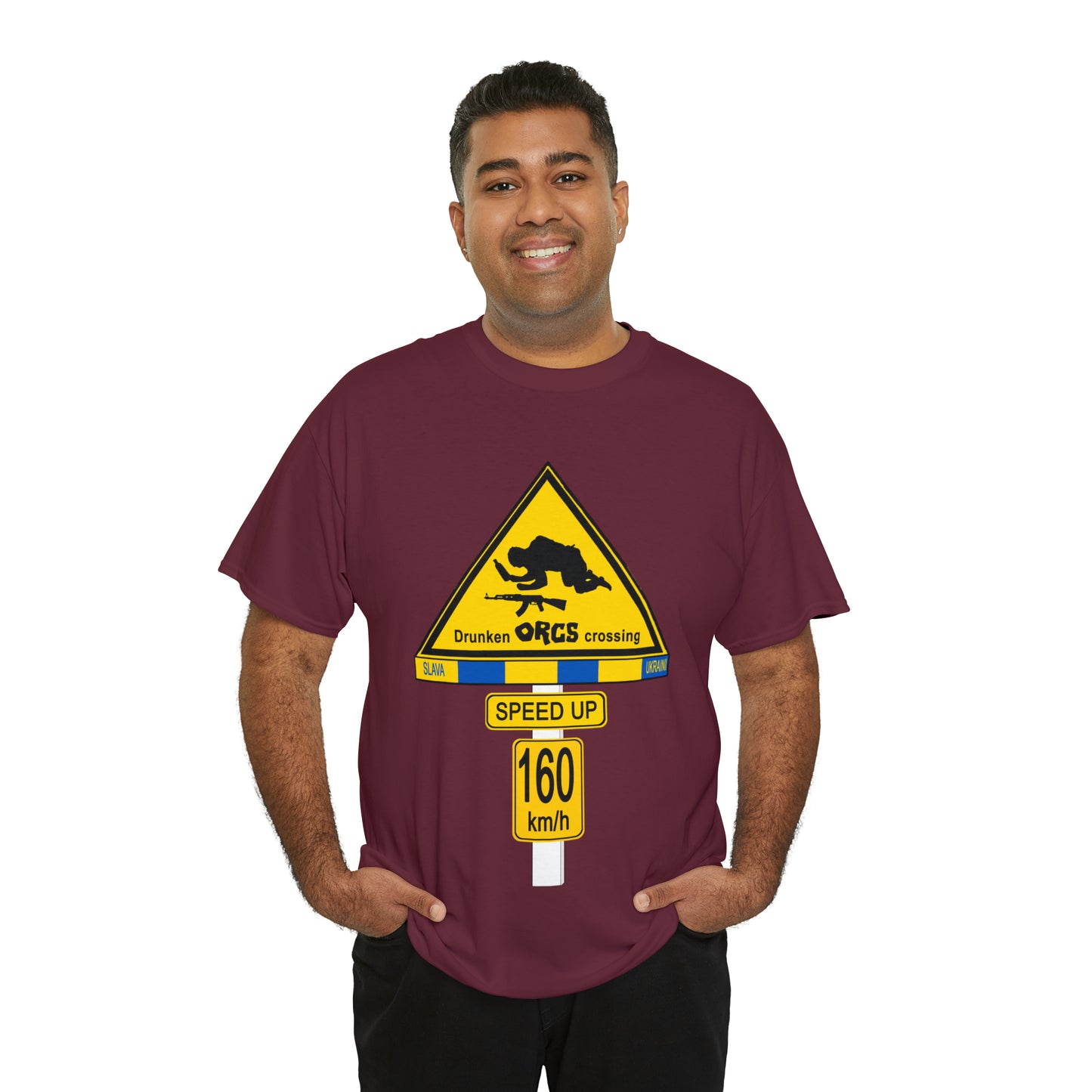 DRU**** ORCS CROSSING UKRAINE SUPPORTER T-SHIRT - Unisex Heavy Cotton Tee - AUS
