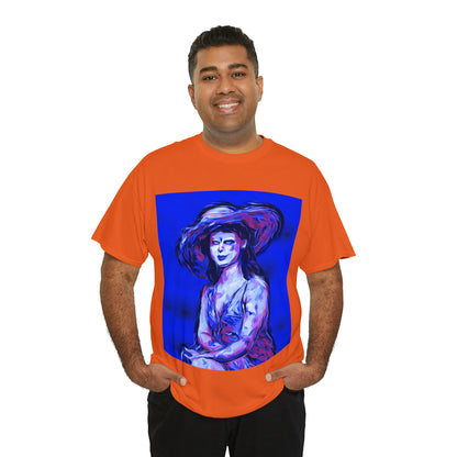 LADY IN SUN HAT (Blue) - Airt on a Shirt  - Unisex Heavy Cotton Tee - AUS