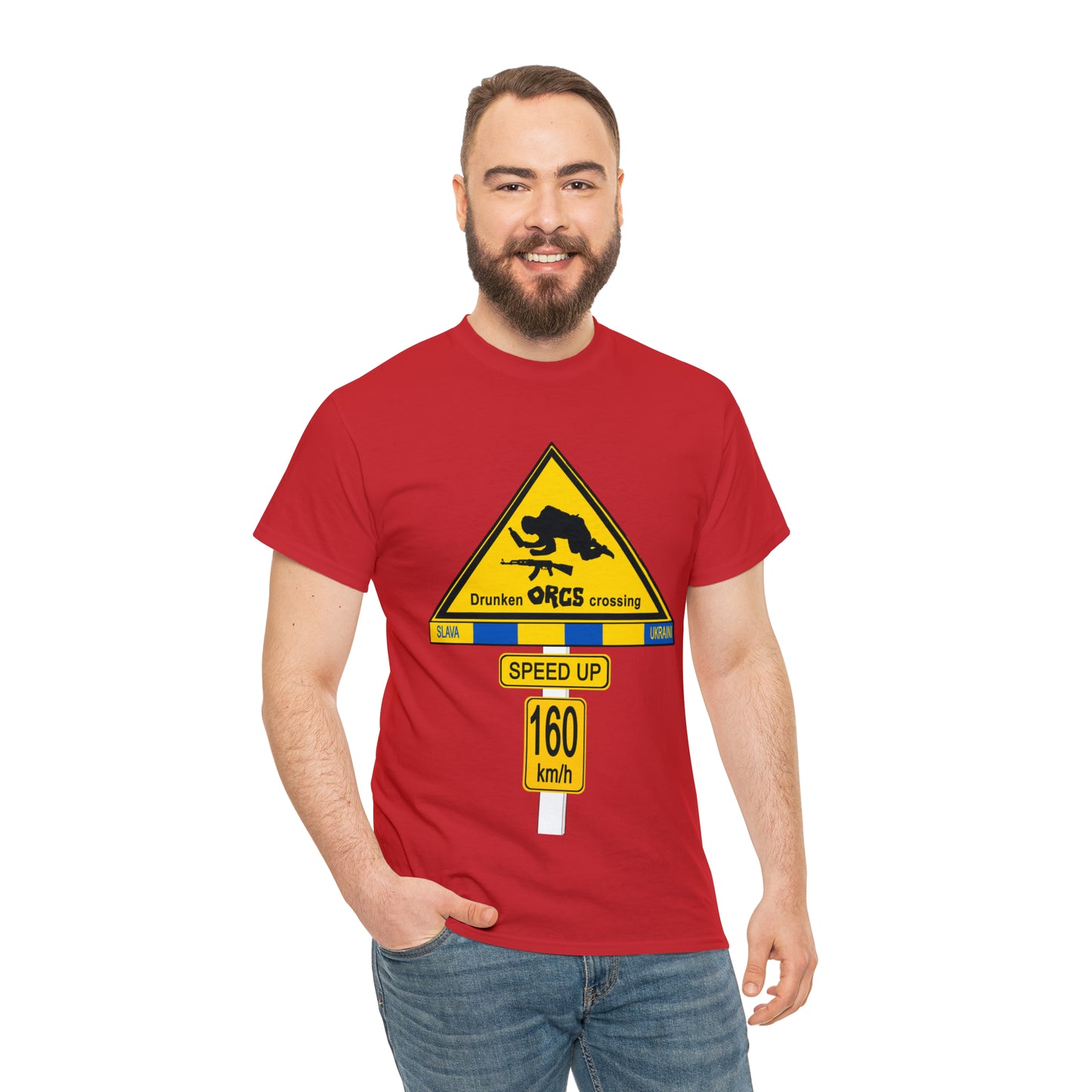 DRU**** ORCS CROSSING UKRAINE SUPPORTER T-SHIRT - Unisex Heavy Cotton Tee - AUS