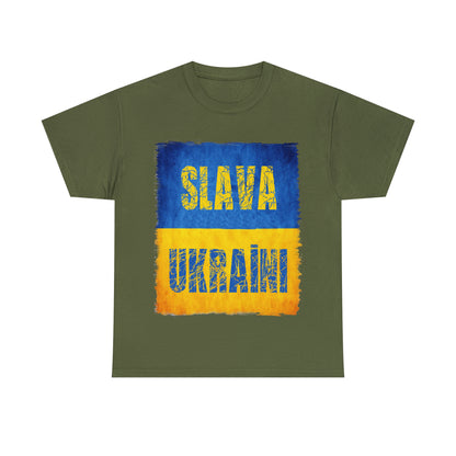 "SLAVA UKRAINI" FLAG - Unisex Heavy Cotton Tee